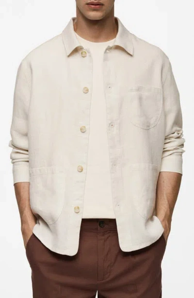 Mango Linen Button-up Overshirt In Off White