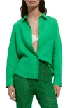 Mango Women's 100% Linen Long Sleeve Shirt In Green Apple
