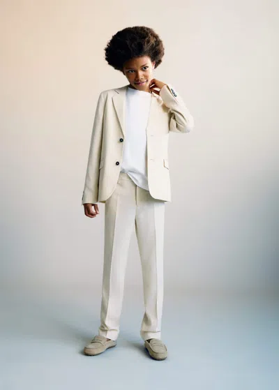 Mango Kids' Linen Buttons Blazer Sand