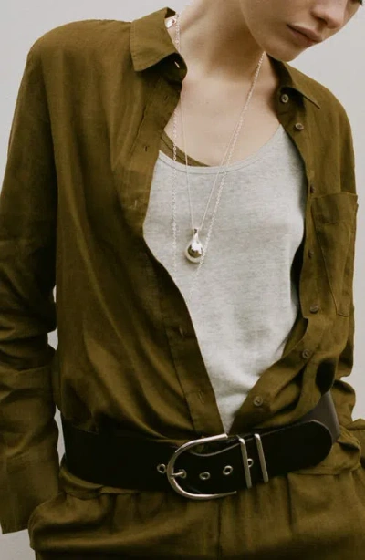 Mango Linen Button-up Shirt In Green