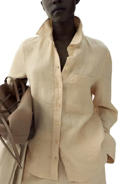 Mango Linen Button-up Shirt In Yellow