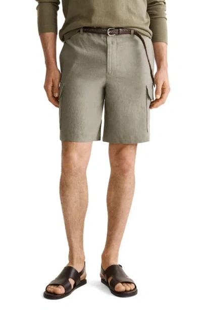 Mango Linen Cargo Bermuda Shorts In Green