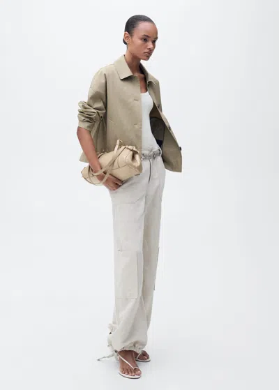 Mango Linen Cargo Trousers With Puffed Hem In Light/pastel Grey