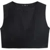 Mango Linen Crop Top In Black
