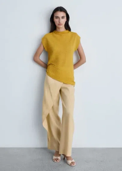 Mango Linen Crossover Trousers Sand