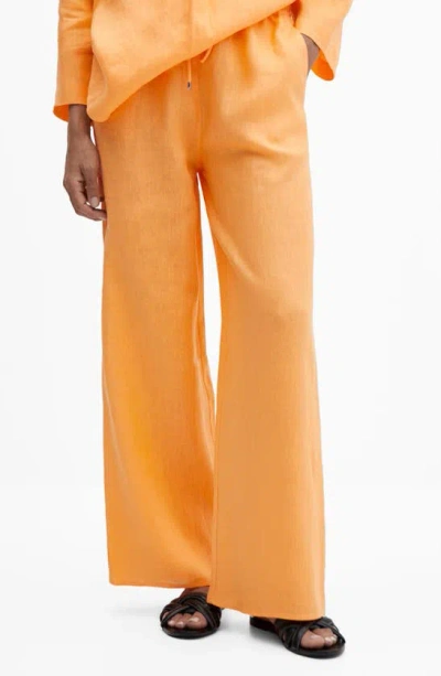 Mango Linen Drawstring Pants In Clementine
