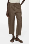 Mango Linen Jogger Trousers Medium Brown In Medium Brown