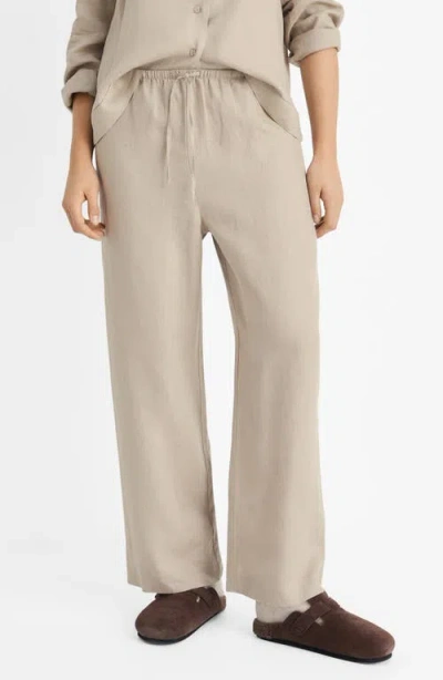 Mango Linen Drawstring Pants In Sand
