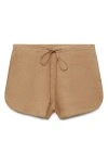 Mango Linen Drawstring Shorts In Tobacco Brown