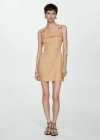 Mango Linen Dress With Buckle Straps Sand In Sand