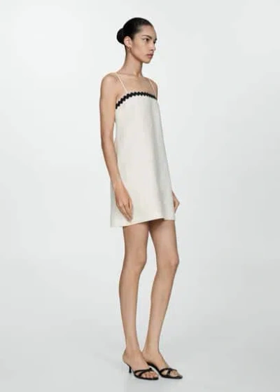 Mango Linen Dress With Contrasting Details Sand In Sable