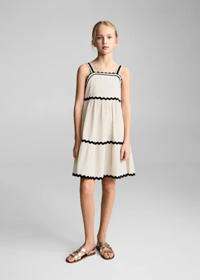 Mango Kids' Linen Dress With Wave Design Light/pastel Grey