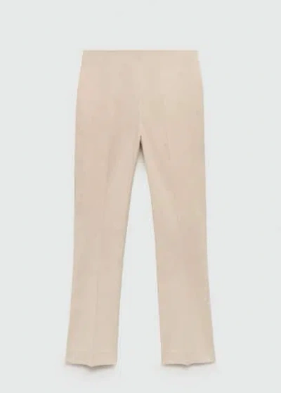 Mango Linen Flare Trousers Beige