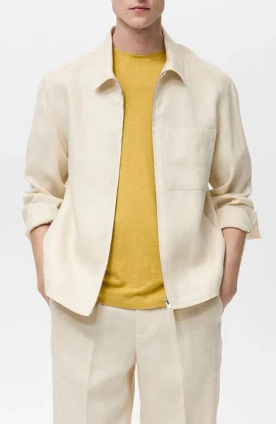 Mango Linen Jacket With Zip Closure In Ivory White