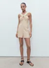 Mango Linen Jumpsuit With Hoop Detail Sand In White