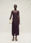 Mango Linen Midi Dress With Front Opening Brown In Brown