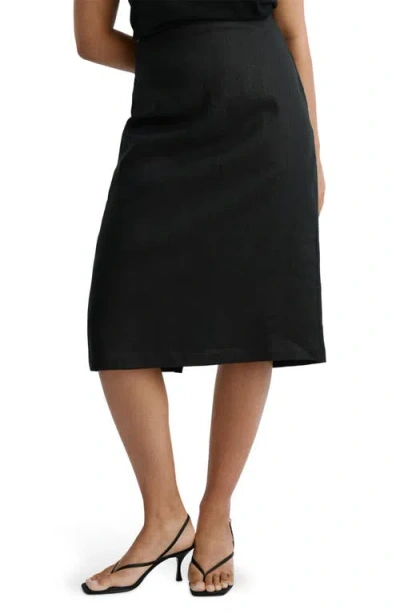 Mango Linen Midi Skirt In Black