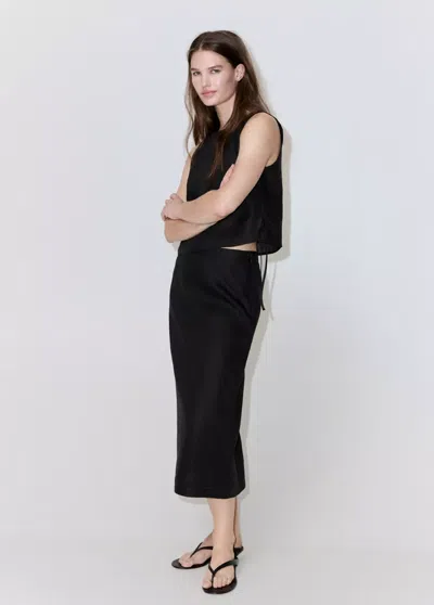 Mango Linen Midi Skirt In Black