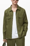 Mango Linen Overshirt With Pockets In Green