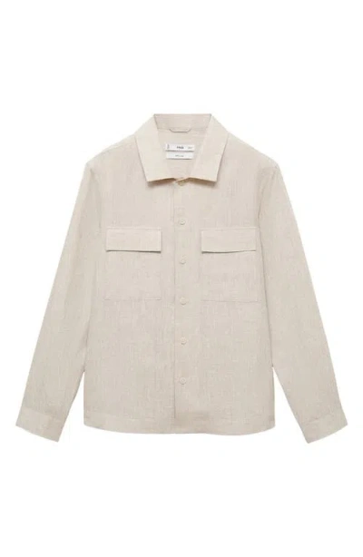 Mango Linen Overshirt With Pockets In Sand