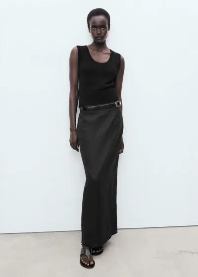 Mango Linen Pencil Skirt Black