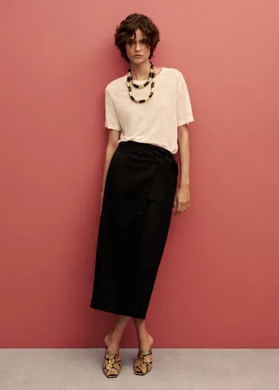 Mango Linen Sarong Skirt Black In Noir