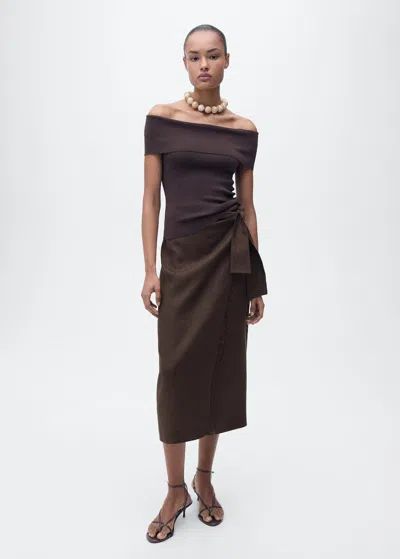 Mango Linen Sarong Skirt Chocolate In Chocolat