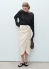 Mango Linen Sarong Skirt In Gris Clair/pastel