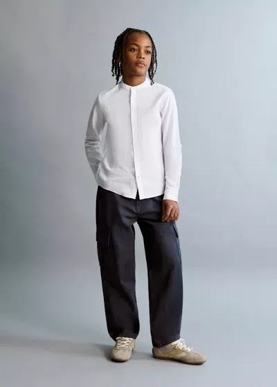 Mango Kids' Linen Shirt With Band Collar In White