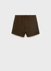 Mango Linen Shorts With Drawstring Khaki In Brown