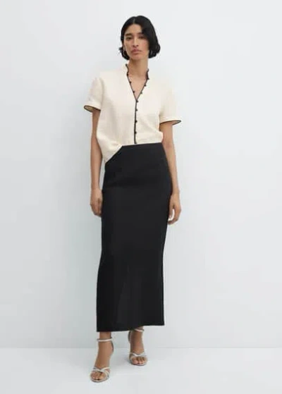 Mango Linen Skirt With Slit Black