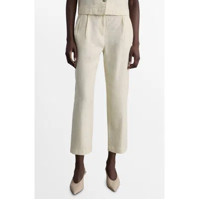 Mango Linen Straight Leg Crop Pants In White