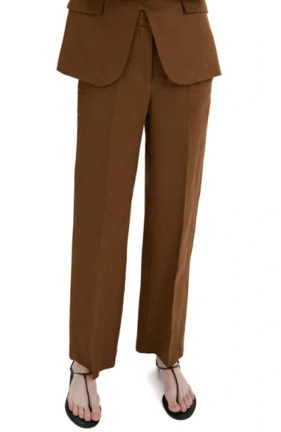 Mango Linen Suit Pants In Brown
