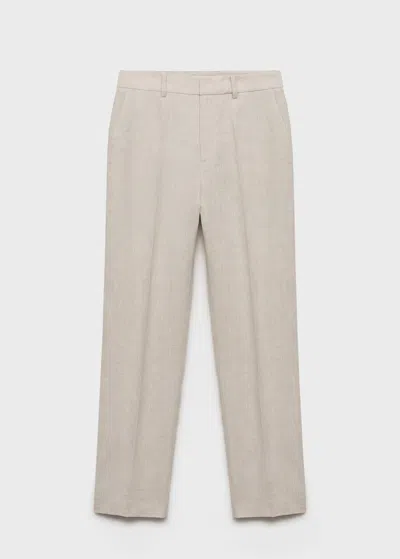 Mango Linen Suit Trousers In Light/pastel Grey
