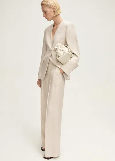 Mango Linen Suit Trousers In Gris Clair/pastel