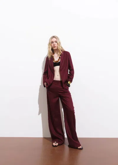 Mango Linen Suit Trousers With Frayed Ends Wine