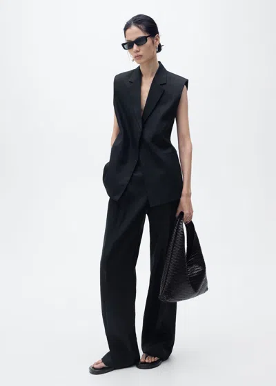 Mango Linen Suit Waistcoat Black