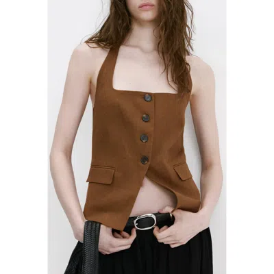 Mango Linen Suit Waistcoat In Brown