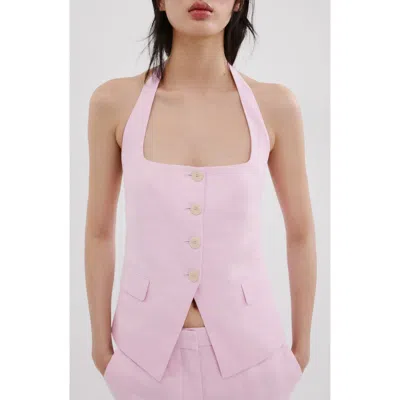 Mango Linen Suit Waistcoat In Pink