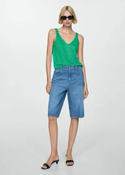 Mango Linen Top With Knotted Straps Green