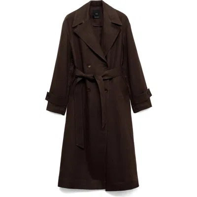 Mango Linen Trench Coat In Brown