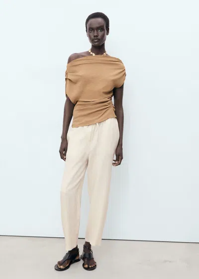 Mango Linen Trousers With Drawstring Light/pastel Grey