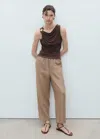 Mango Linen Trousers With Drawstring Medium Brown