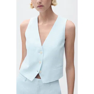 Mango Linen Vest In Sky Blue