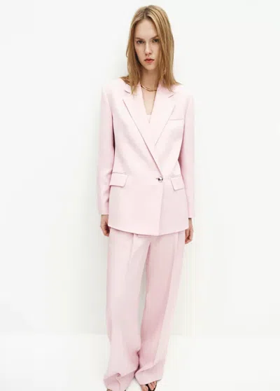Mango Linen-blend Double-breasted Suit Blazer In Pink