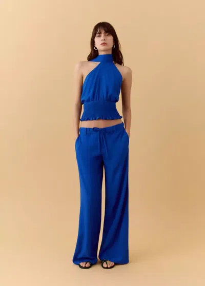 Mango Linen-blend Halter Top In Blue
