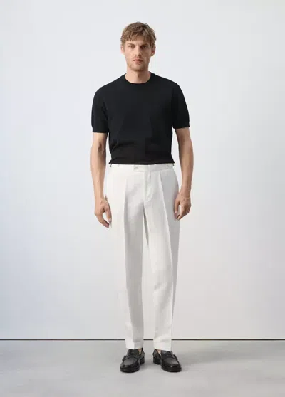 Mango Linen-cotton-blend Pants With Adjustable Bands In White