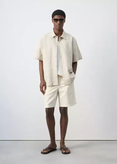 Mango Linen-cotton Shirt With Embroidered Details In Sand