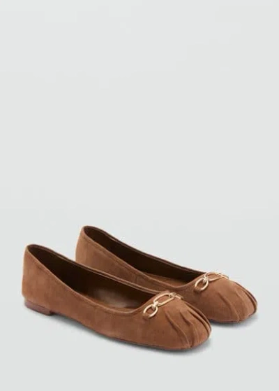 Mango Link Leather Ballerina Medium Brown