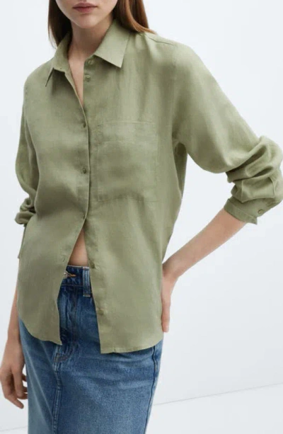 Mango Lino Linen Shirt In Green